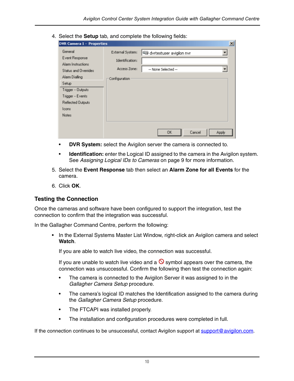 Testing the connection | Avigilon Gallagher Command Center Integration User Manual | Page 13 / 19