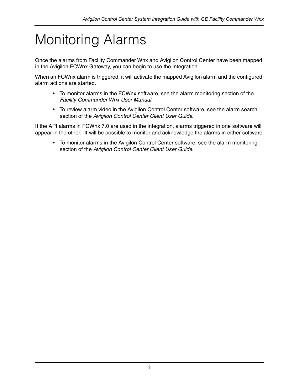 Monitoring alarms | Avigilon GE Facility Commander Wnx Integration User Manual | Page 12 / 13