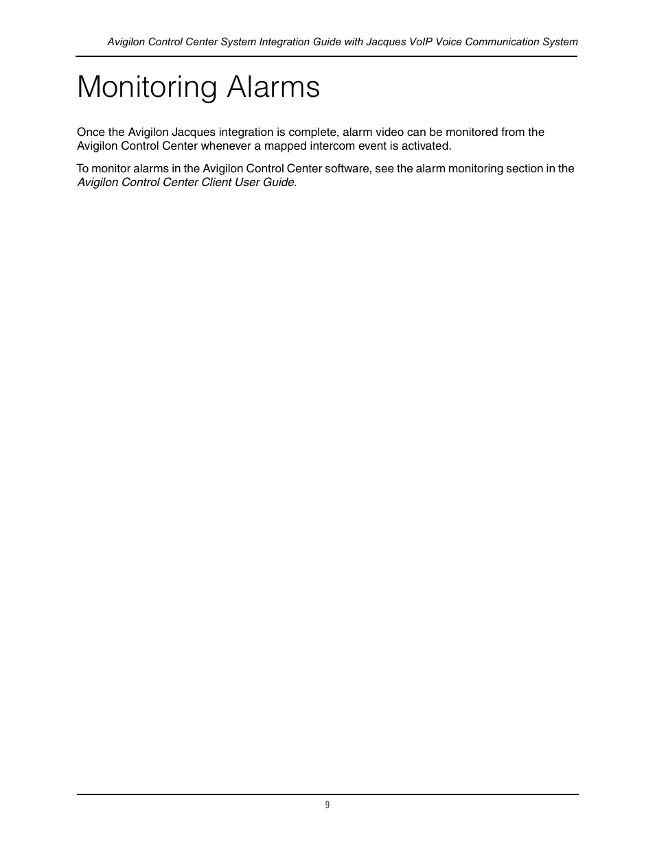 Monitoring alarms | Avigilon Jacques VoIP Voice Communication System Integration User Manual | Page 12 / 12