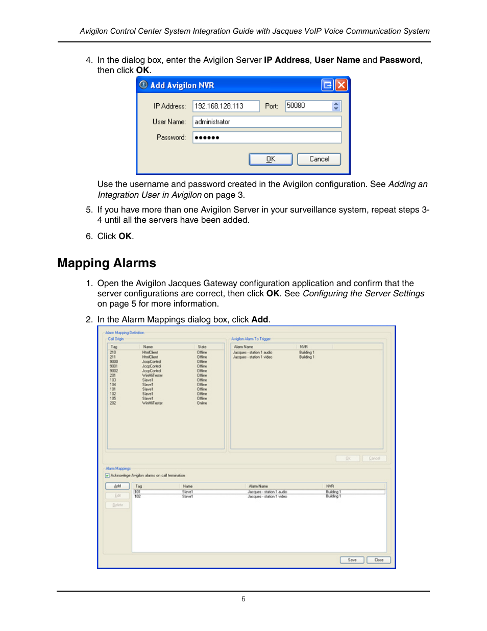 Mapping alarms | Avigilon Jacques VoIP Voice Communication System Integration User Manual | Page 9 / 12