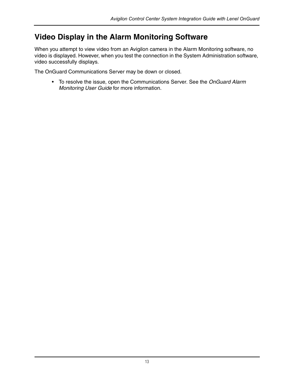 Video display in the alarm monitoring software | Avigilon Lenel On Guard Integration User Manual | Page 16 / 16