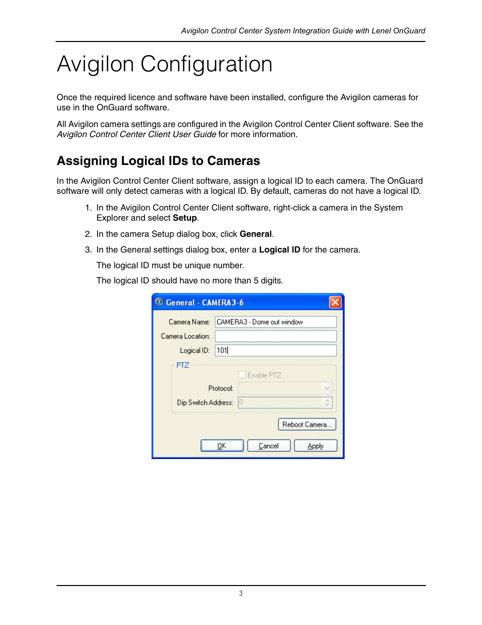 Avigilon configuration, Assigning logical ids to cameras | Avigilon Lenel On Guard Integration User Manual | Page 6 / 16