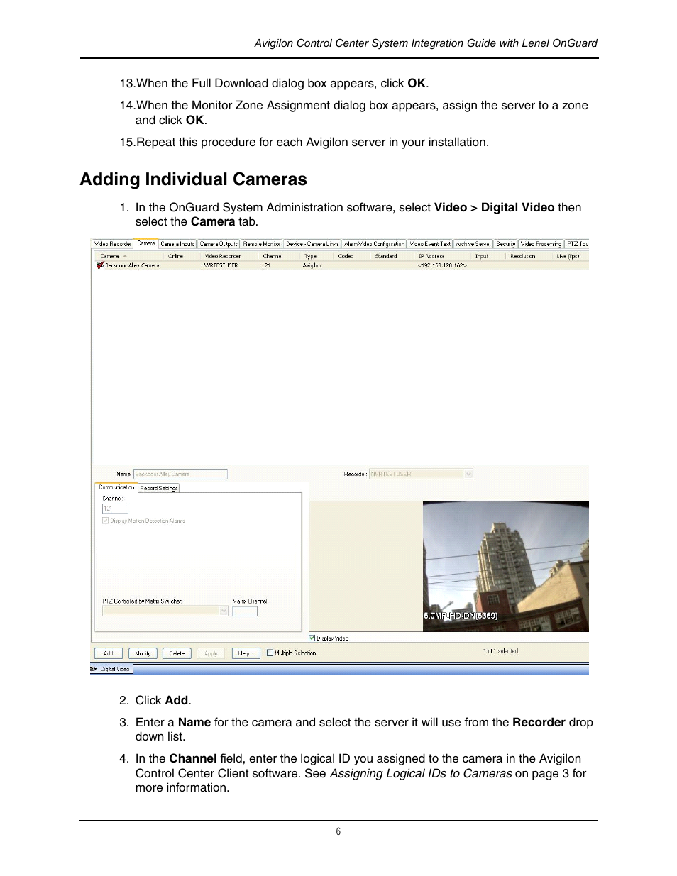 Adding individual cameras | Avigilon Lenel On Guard Integration User Manual | Page 9 / 16