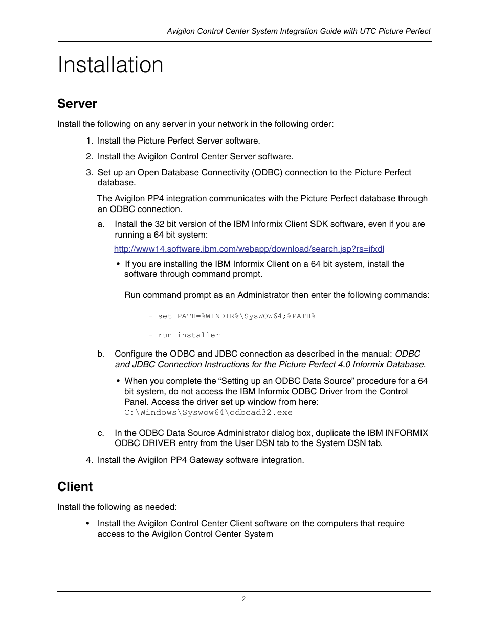 Installation, Server, Client | Server client | Avigilon Picture Perfect 4 Integration User Manual | Page 5 / 13
