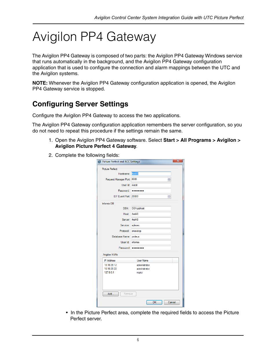Avigilon pp4 gateway, Configuring server settings | Avigilon Picture Perfect 4 Integration User Manual | Page 9 / 13