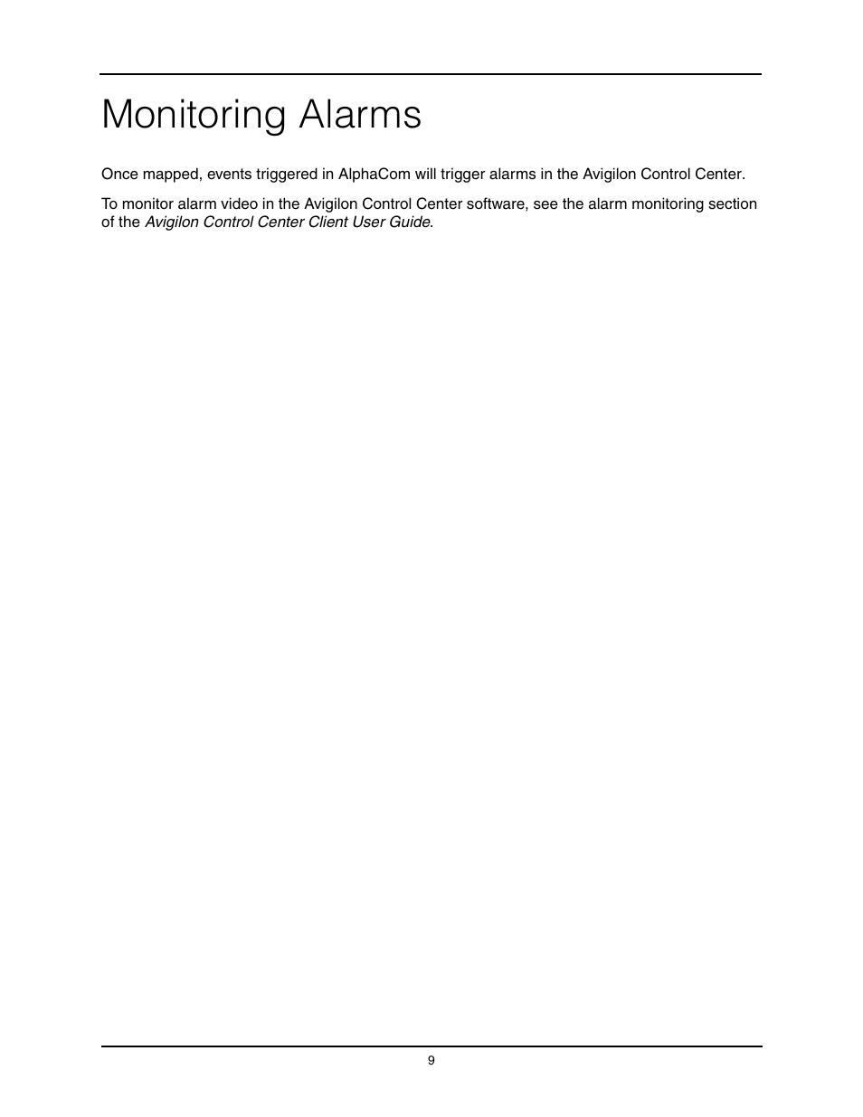 Monitoring alarms | Avigilon Stentofon AlphaCom XE Integration User Manual | Page 12 / 12