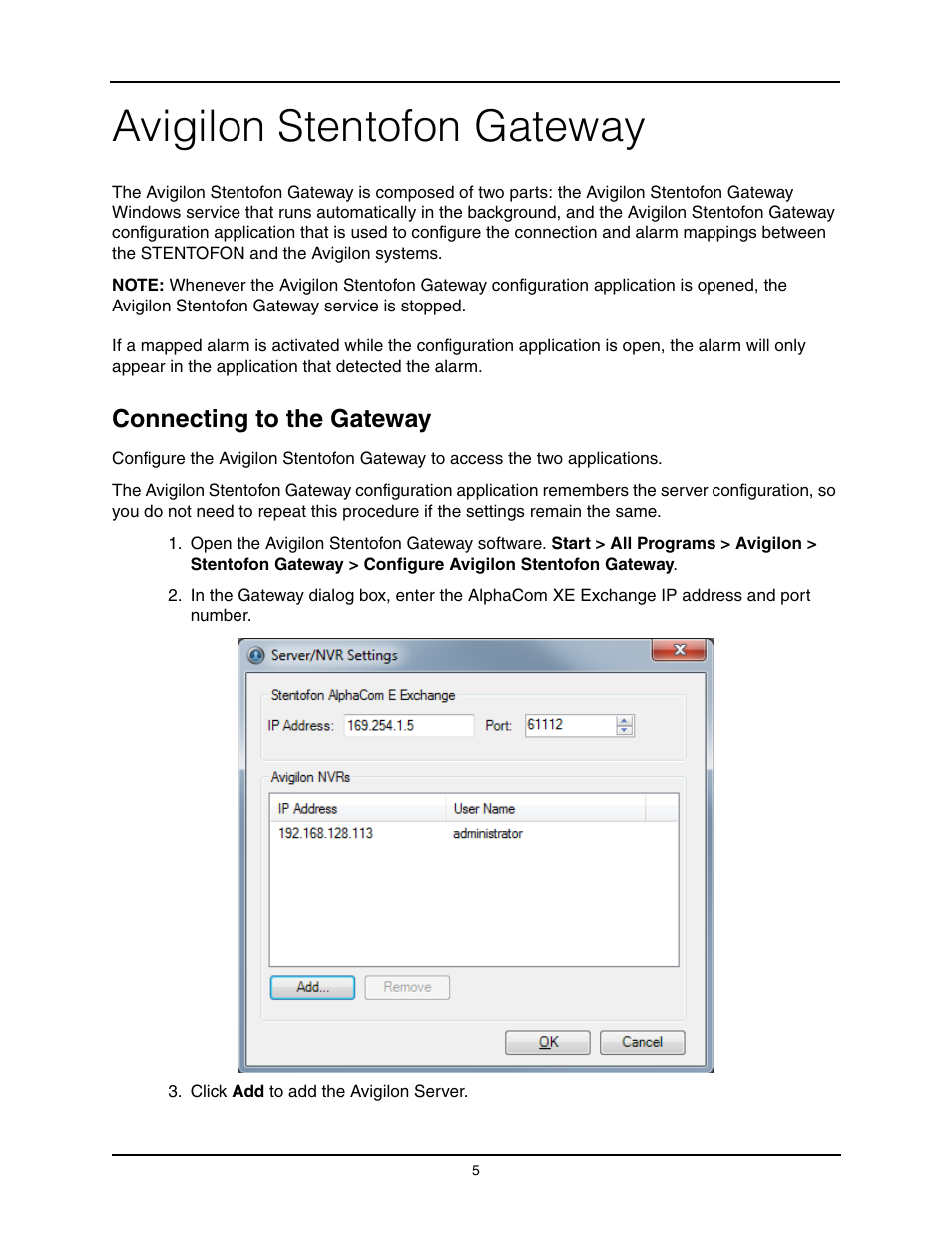 Avigilon stentofon gateway, Connecting to the gateway | Avigilon Stentofon AlphaCom XE Integration User Manual | Page 8 / 12