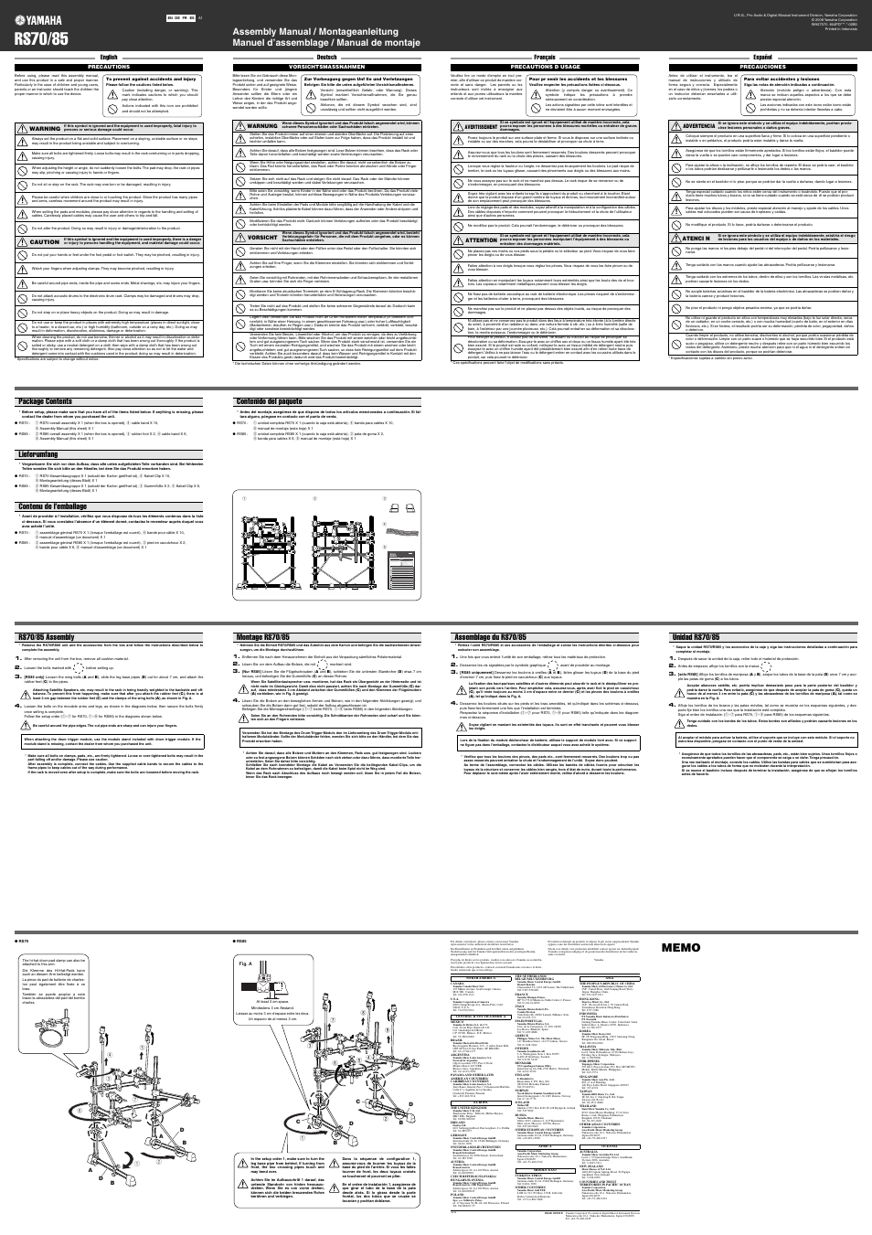 Rs70/85, Es fr de en a1, Rs70/85 assembly | Montage rs70/85, Assemblage du rs70/85, Unidad rs70/85 | Yamaha RS70 User Manual | Page 3 / 4