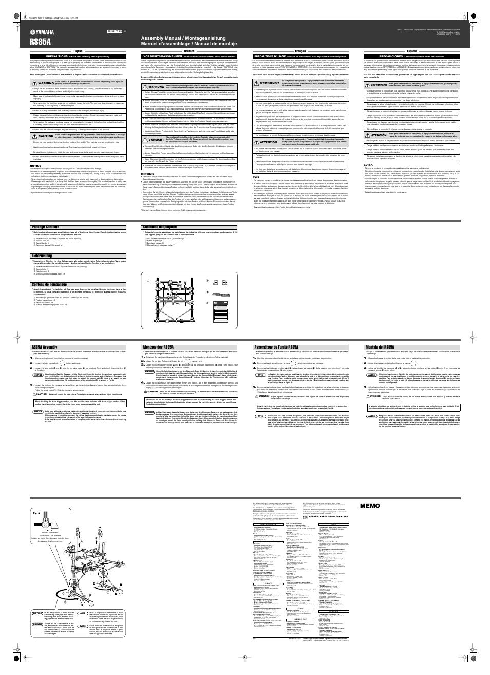 Rs85a, Es fr de en a1, Rs85a assembly | Montage des rs85a, Assemblage de l’unité rs85a, Montaje del rs85a | Yamaha RS85A User Manual | Page 4 / 8