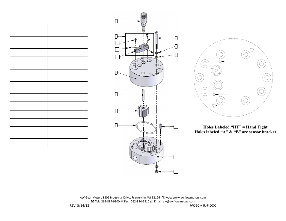 Recommended bolt torque pattern #s 1-10, Holes labeled “ht” = hand tight | AW Gear Meters JVK-60 SERIES User Manual | Page 2 / 2