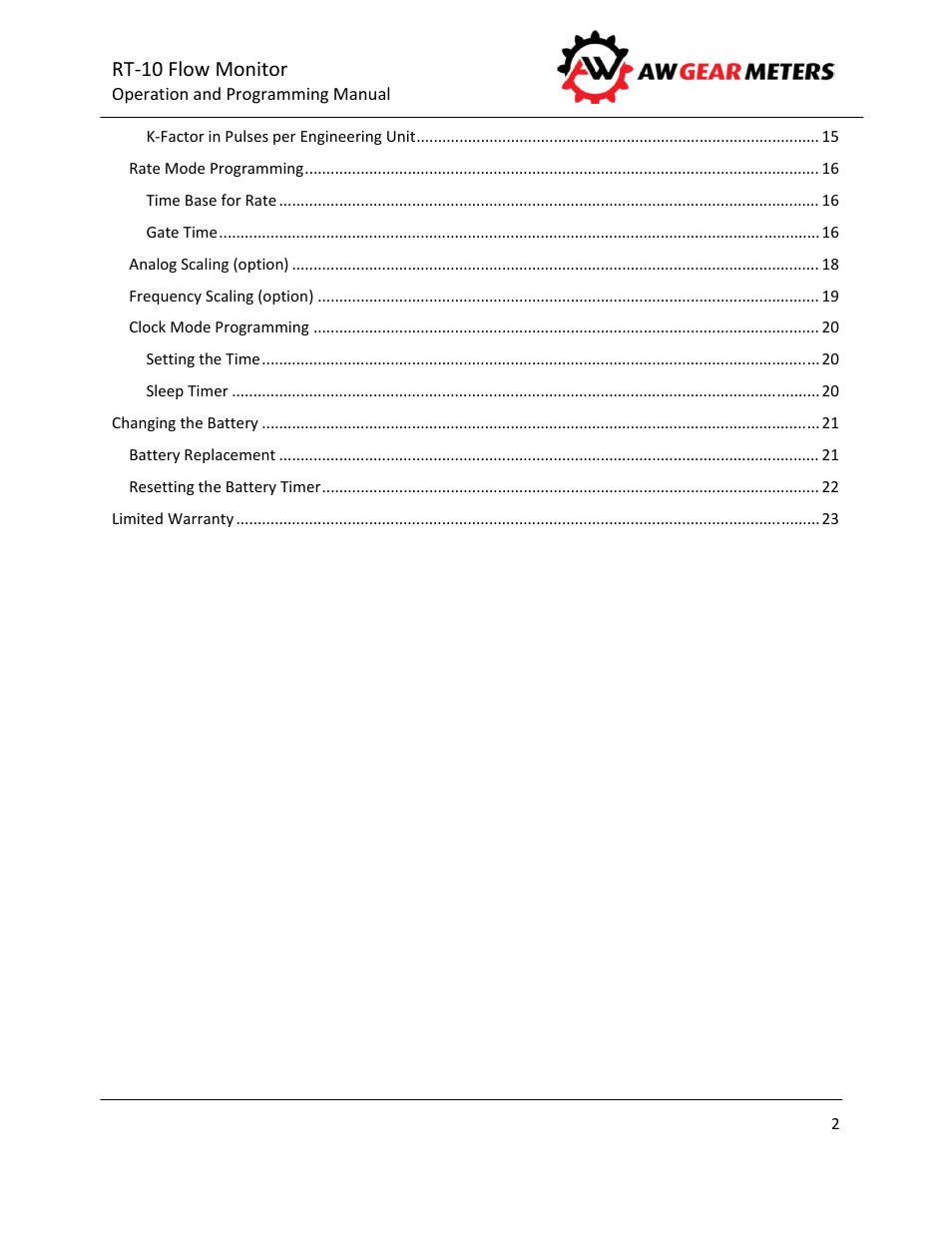 AW Gear Meters RT-10 User Manual | Page 3 / 24