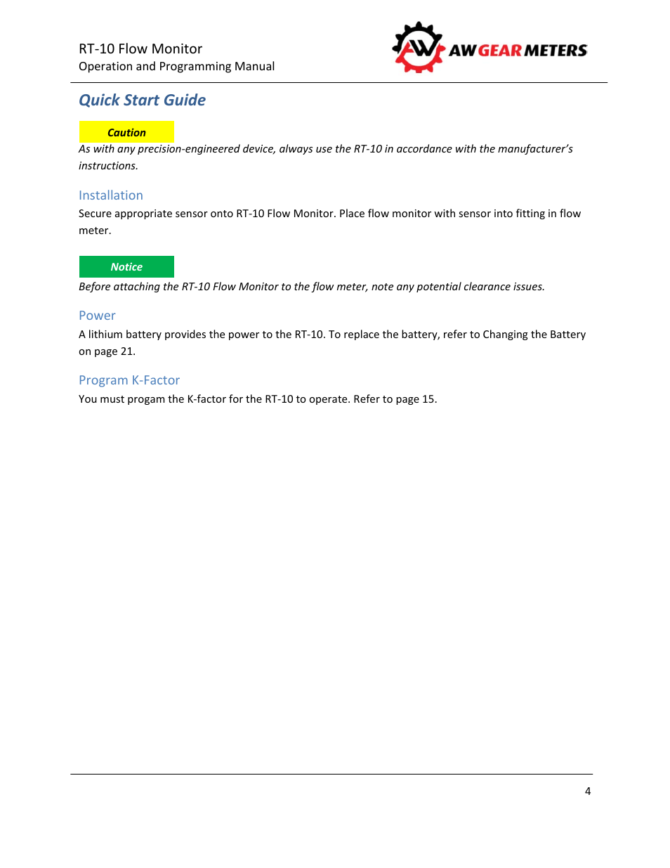 Quick start guide | AW Gear Meters RT-10 User Manual | Page 5 / 24