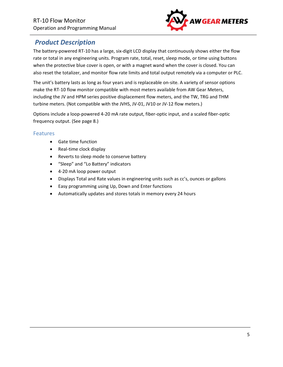 Product description | AW Gear Meters RT-10 User Manual | Page 6 / 24