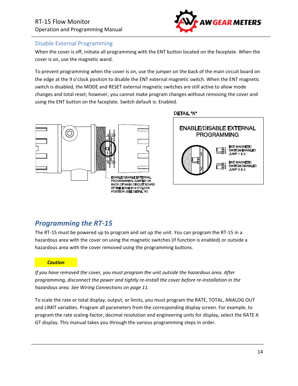Programming the rt‐15 | AW Gear Meters RT-15 User Manual | Page 15 / 32