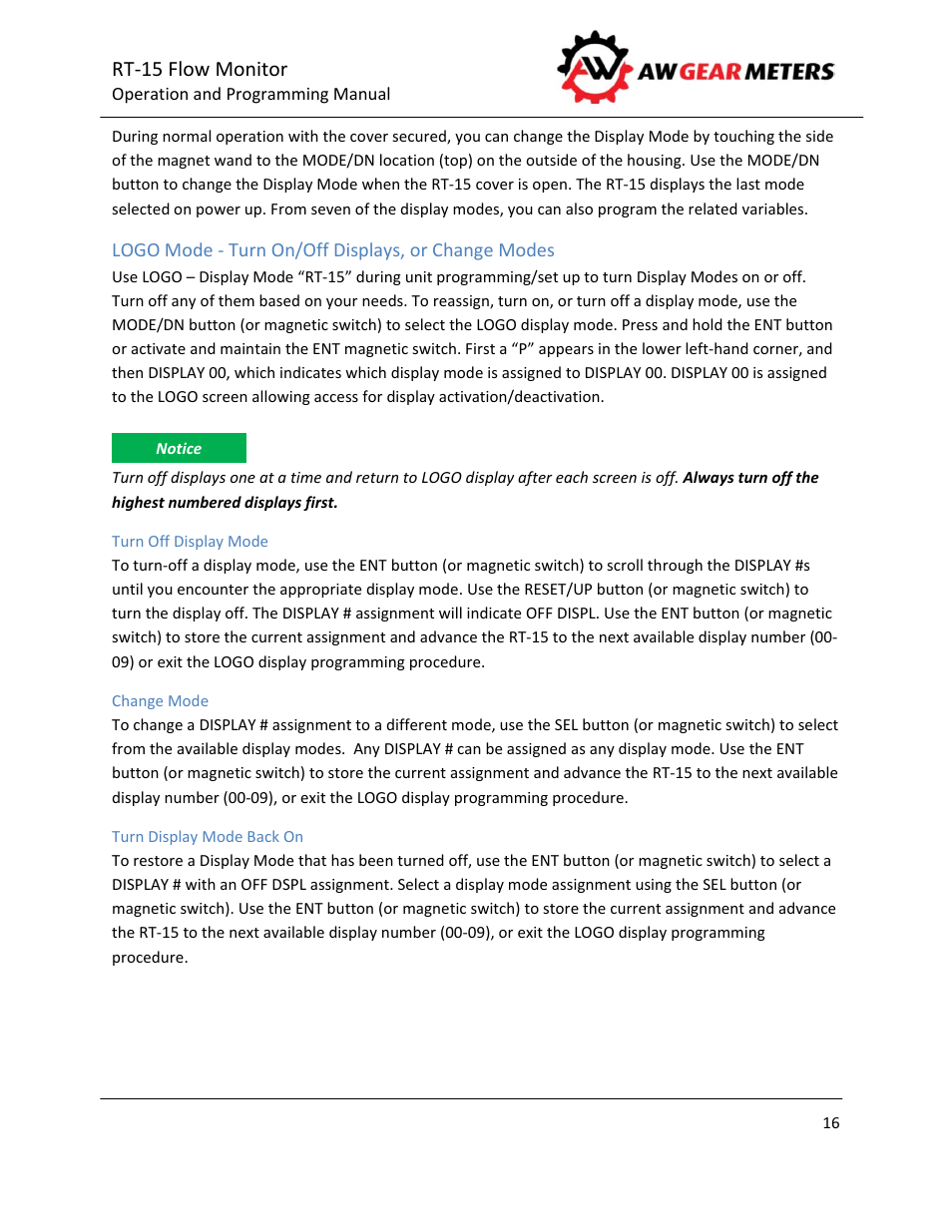 Rt‐15 flow monitor | AW Gear Meters RT-15 User Manual | Page 17 / 32