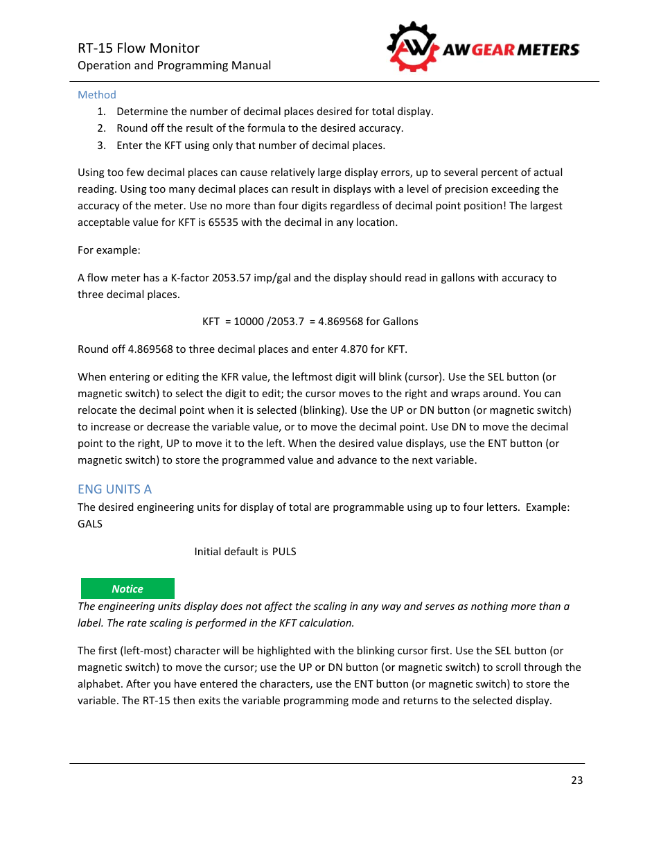 Rt‐15 flow monitor | AW Gear Meters RT-15 User Manual | Page 24 / 32