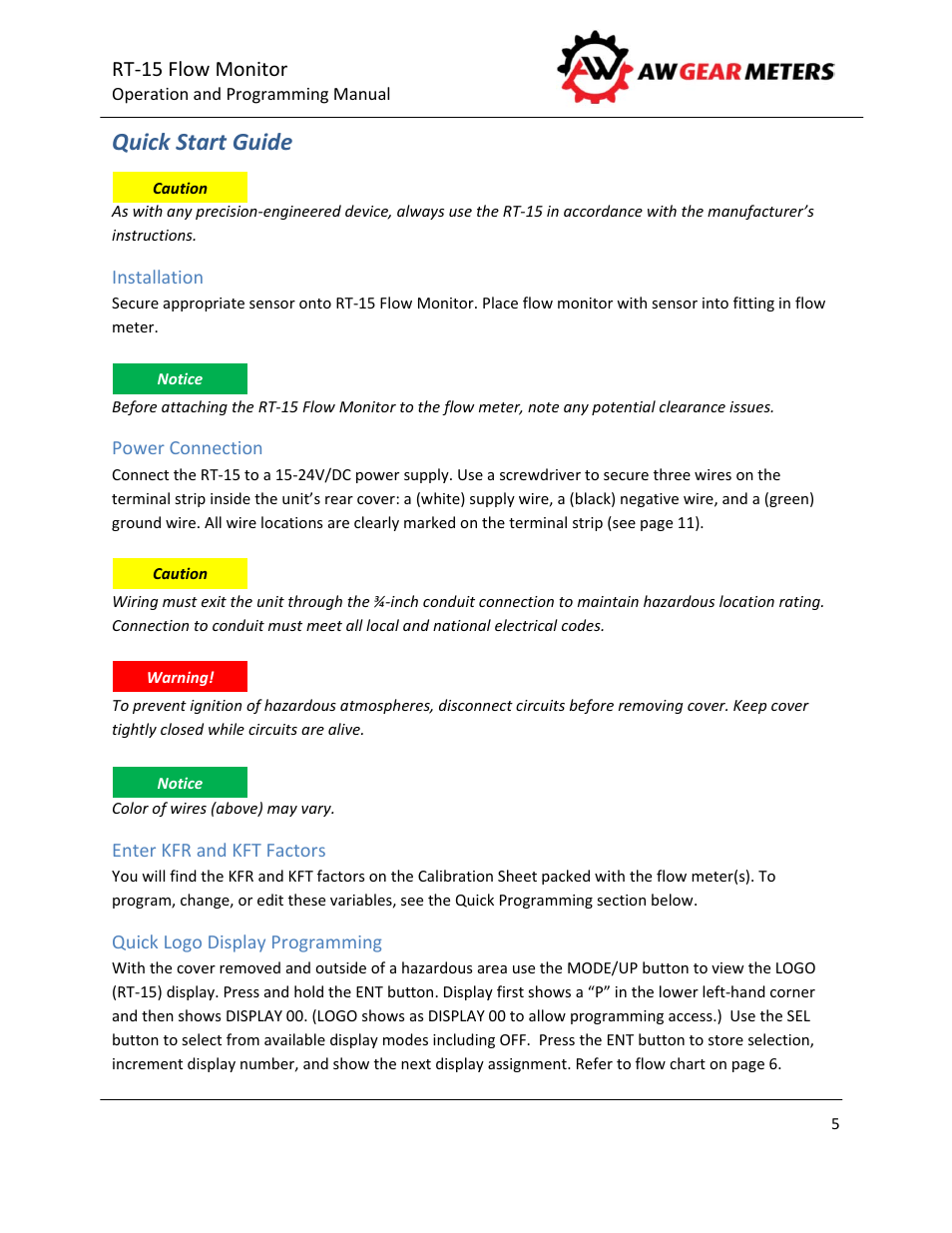 Quick start guide | AW Gear Meters RT-15 User Manual | Page 6 / 32