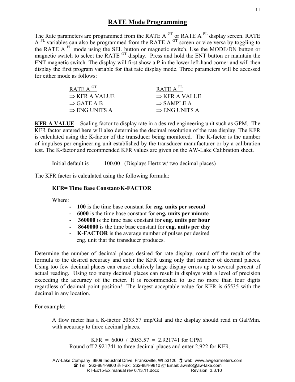 Rate mode programming | AW Gear Meters RT-Ex15-Ex User Manual | Page 11 / 20