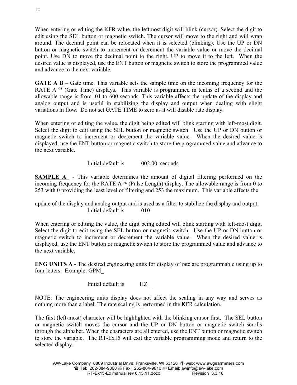 AW Gear Meters RT-Ex15-Ex User Manual | Page 12 / 20