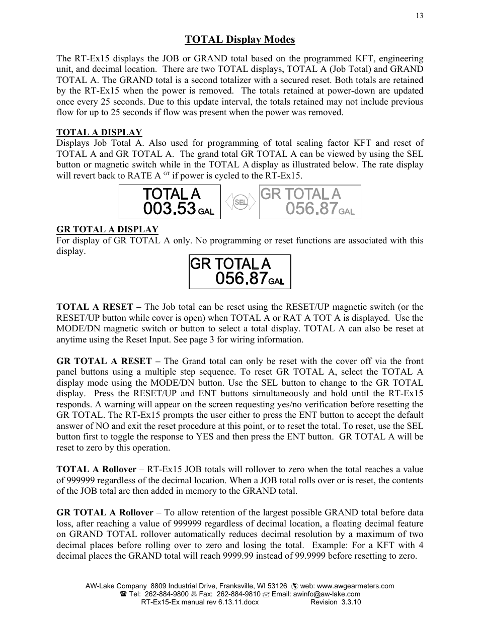 Total display modes | AW Gear Meters RT-Ex15-Ex User Manual | Page 13 / 20