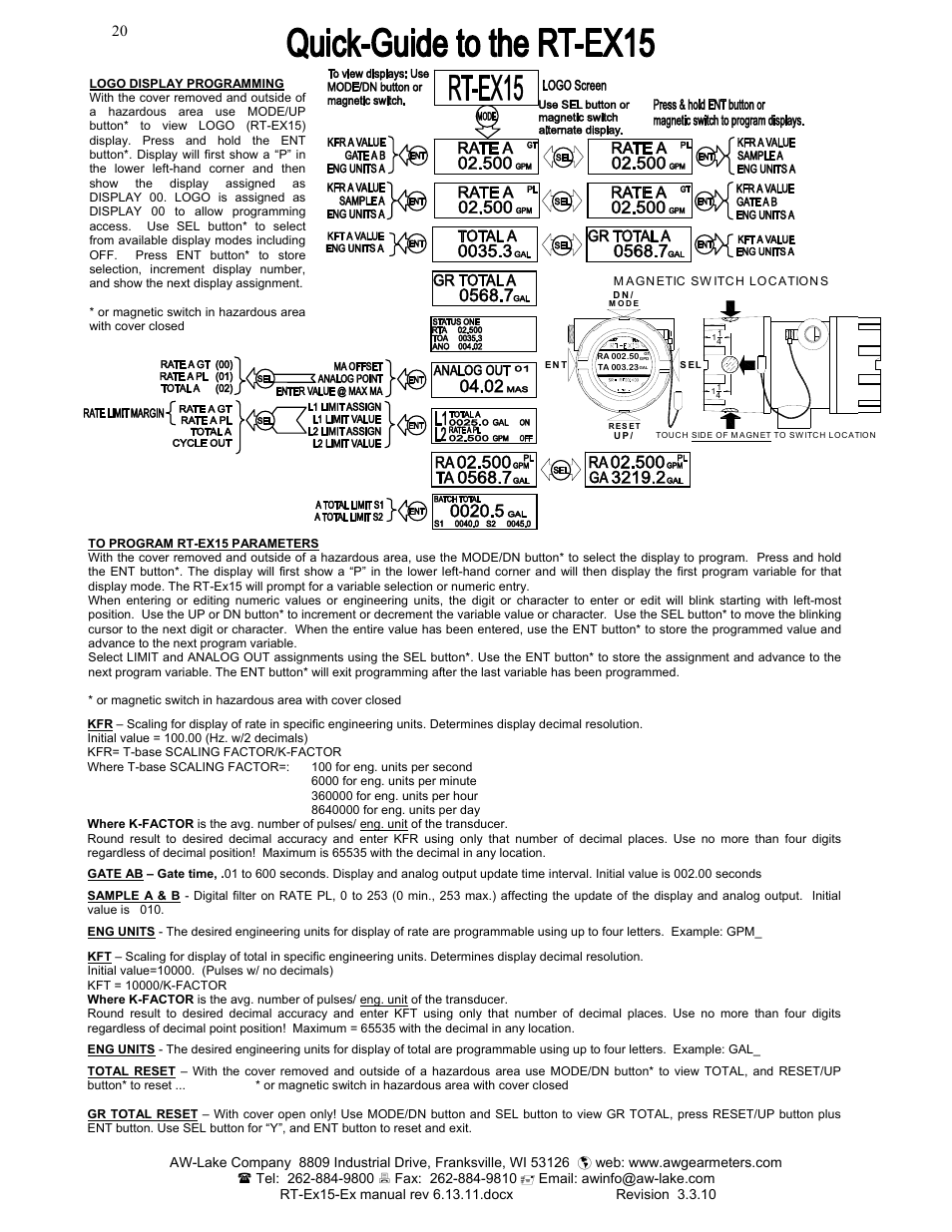 AW Gear Meters RT-Ex15-Ex User Manual | Page 20 / 20