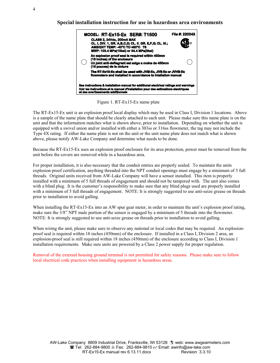 AW Gear Meters RT-Ex15-Ex User Manual | Page 4 / 20