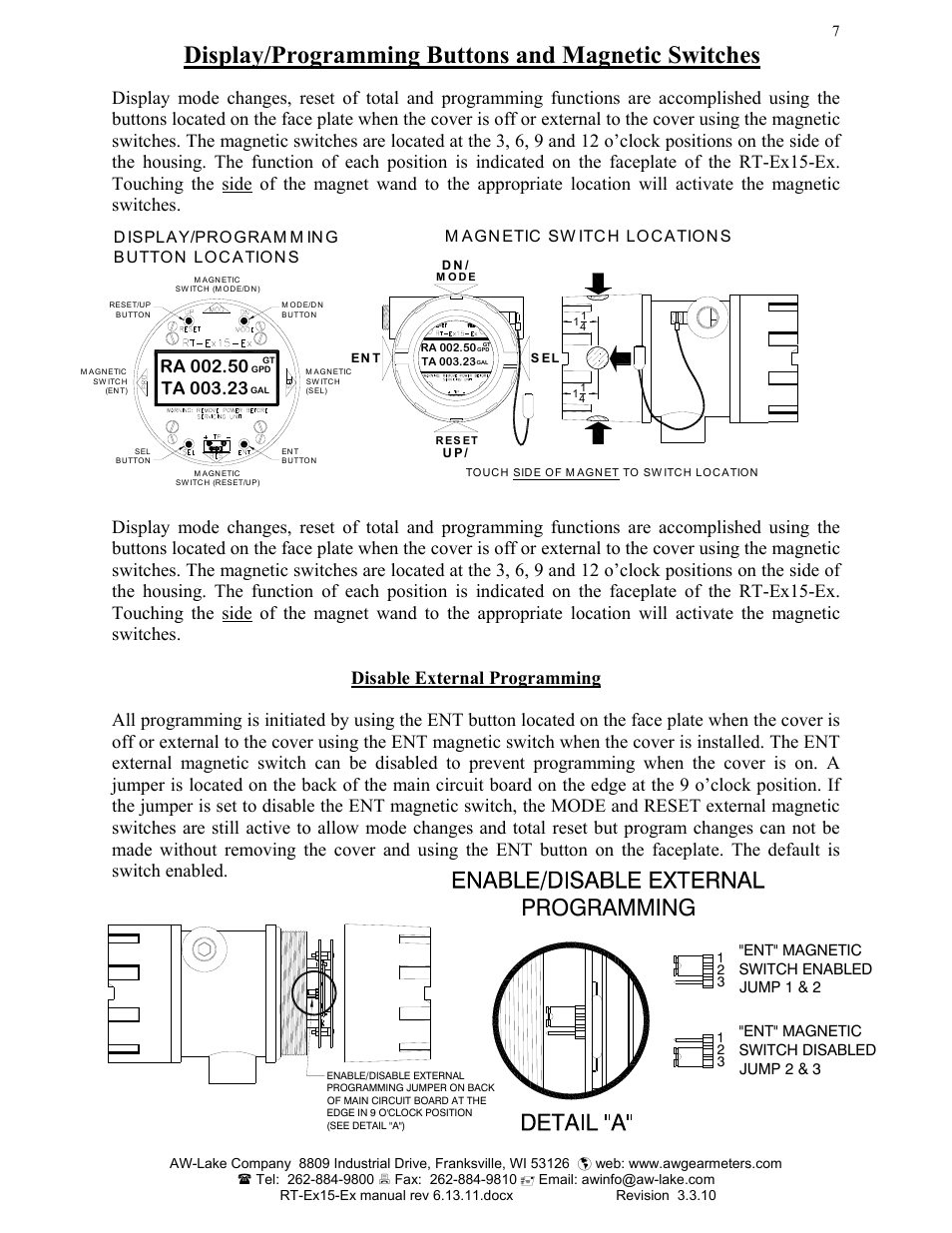 Display/programming buttons and magnetic switches, Programming, D isplay/program m in g button loc ation s | M agn etic sw itc h loc ation s | AW Gear Meters RT-Ex15-Ex User Manual | Page 7 / 20