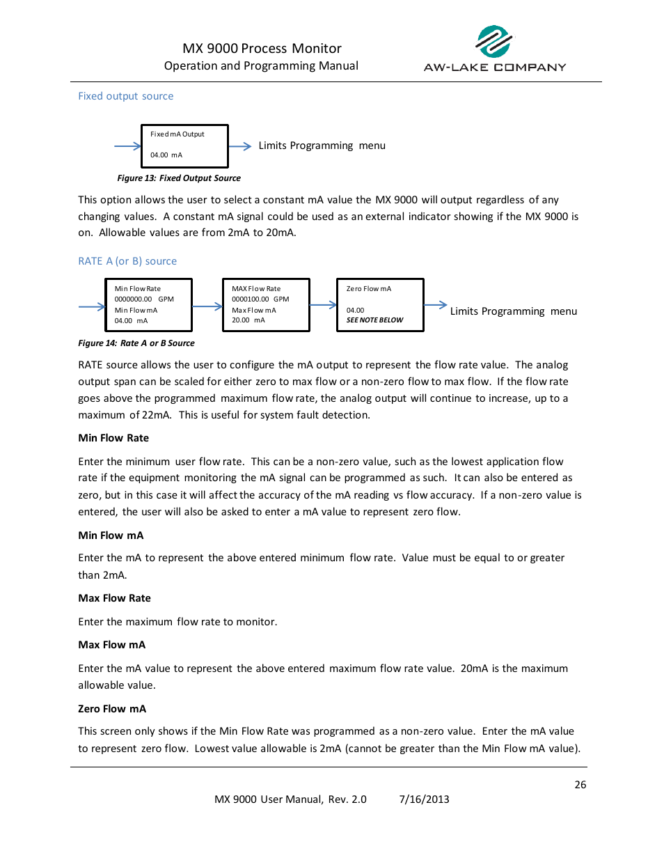 Fixed output source, Rate a (or b) source, Mx 9000 process monitor | AW Gear Meters MX 9000 User Manual | Page 27 / 52