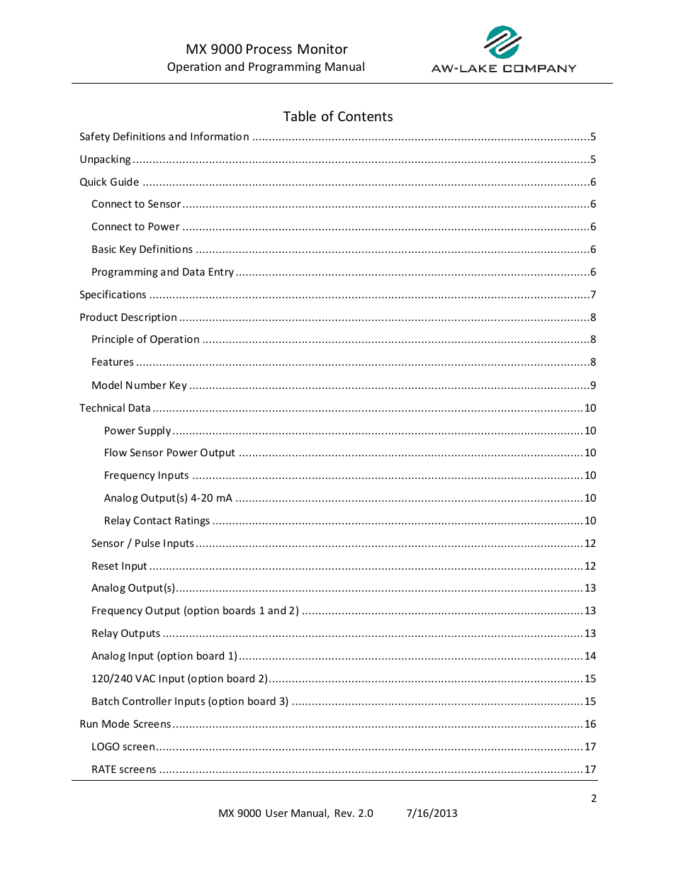 AW Gear Meters MX 9000 User Manual | Page 3 / 52