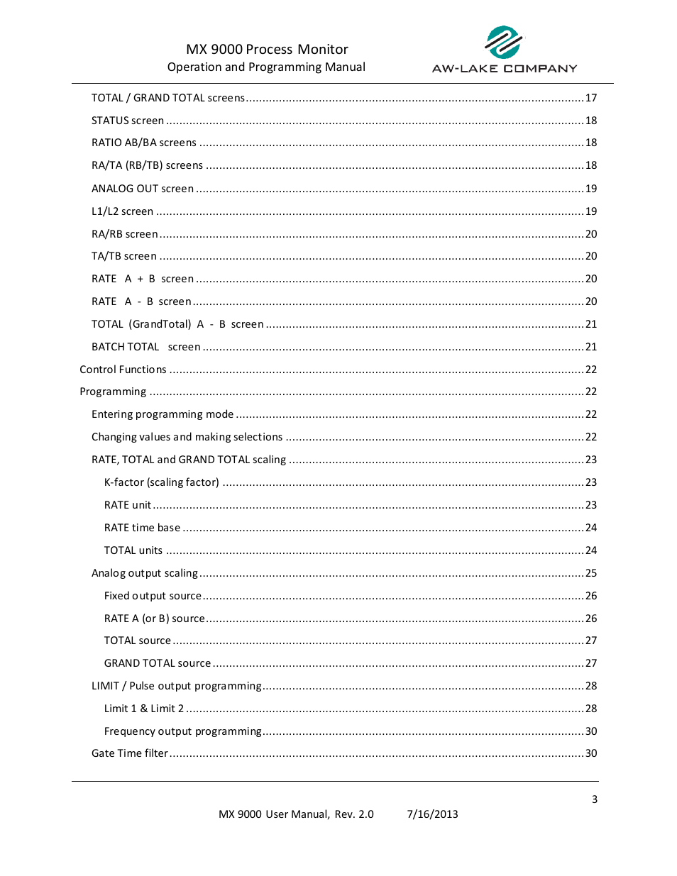 Mx 9000 process monitor | AW Gear Meters MX 9000 User Manual | Page 4 / 52