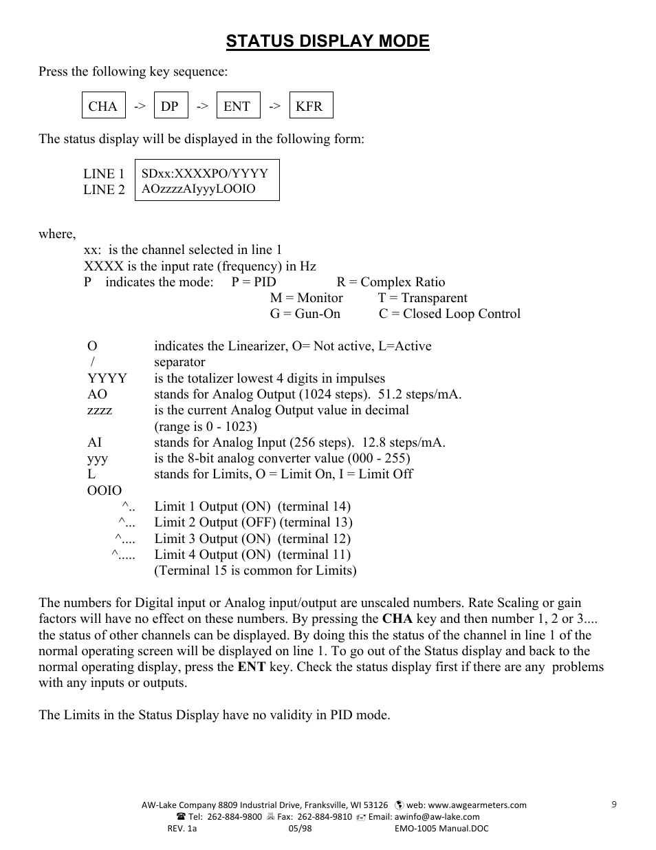 Status display mode | AW Gear Meters EMO-1005 User Manual | Page 10 / 55