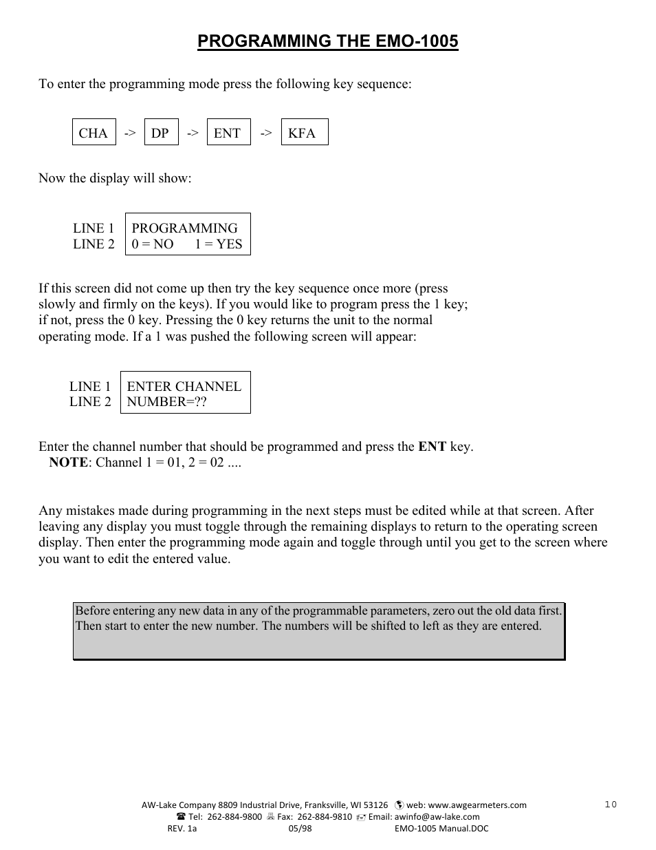 Programming the emo-1005 | AW Gear Meters EMO-1005 User Manual | Page 11 / 55