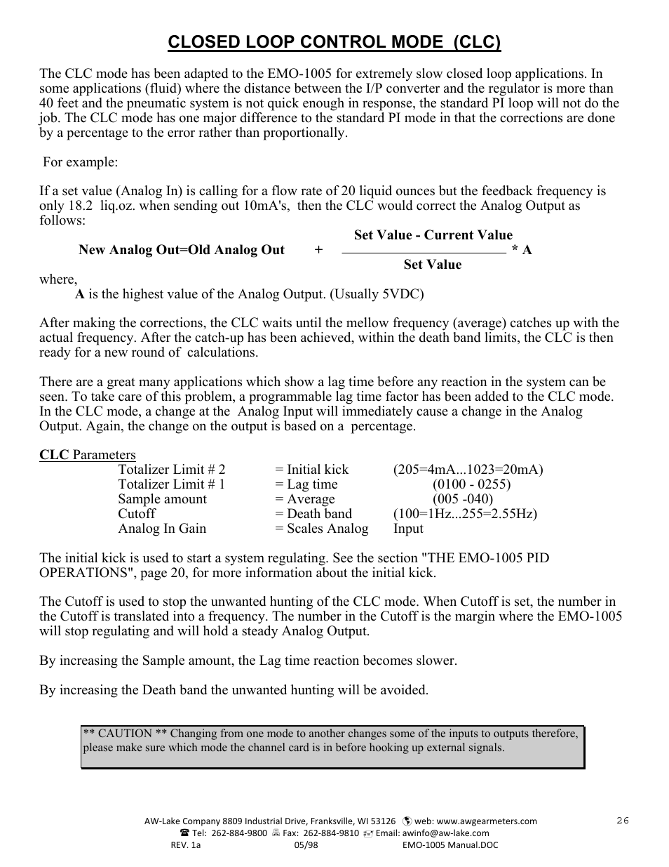 Closed loop control mode (clc) | AW Gear Meters EMO-1005 User Manual | Page 27 / 55