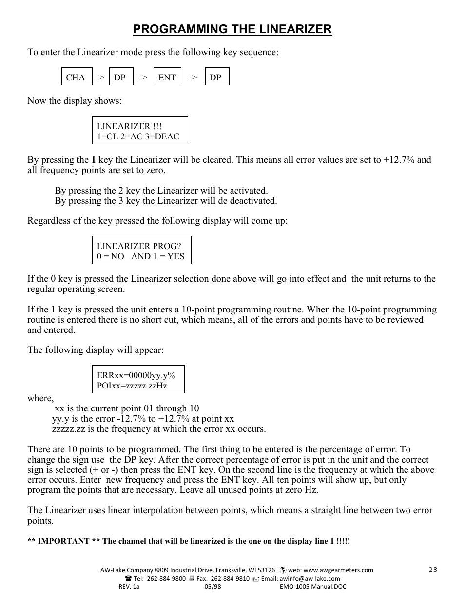 Programming the linearizer | AW Gear Meters EMO-1005 User Manual | Page 29 / 55