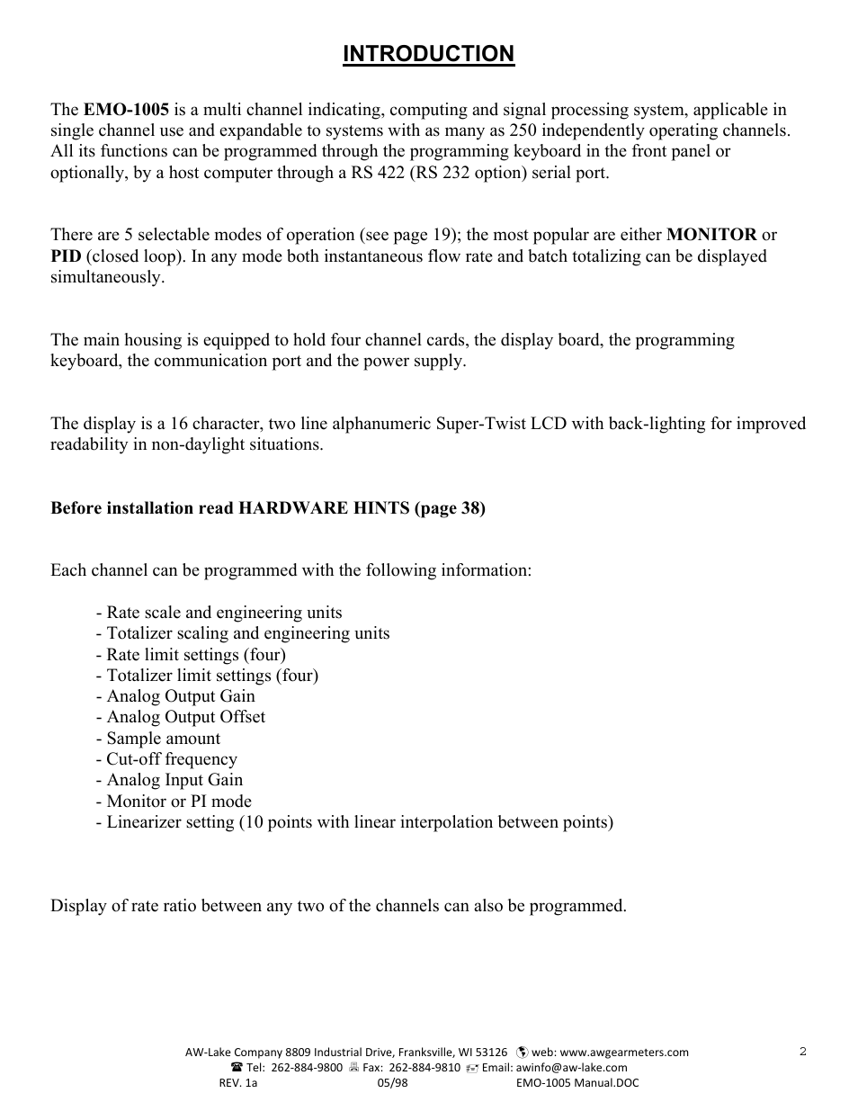 Introduction | AW Gear Meters EMO-1005 User Manual | Page 3 / 55