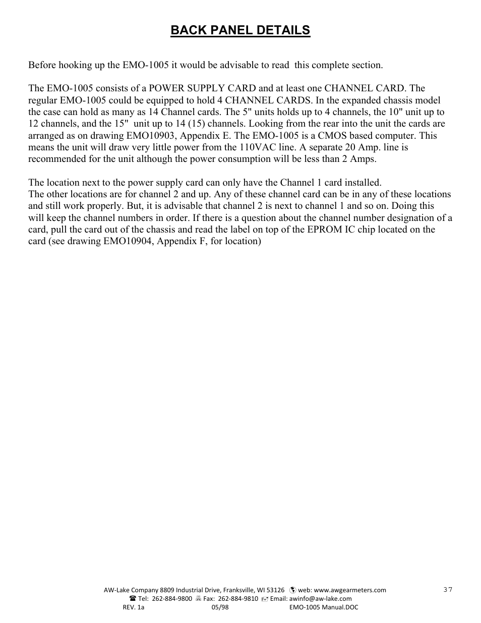 Back panel details | AW Gear Meters EMO-1005 User Manual | Page 38 / 55