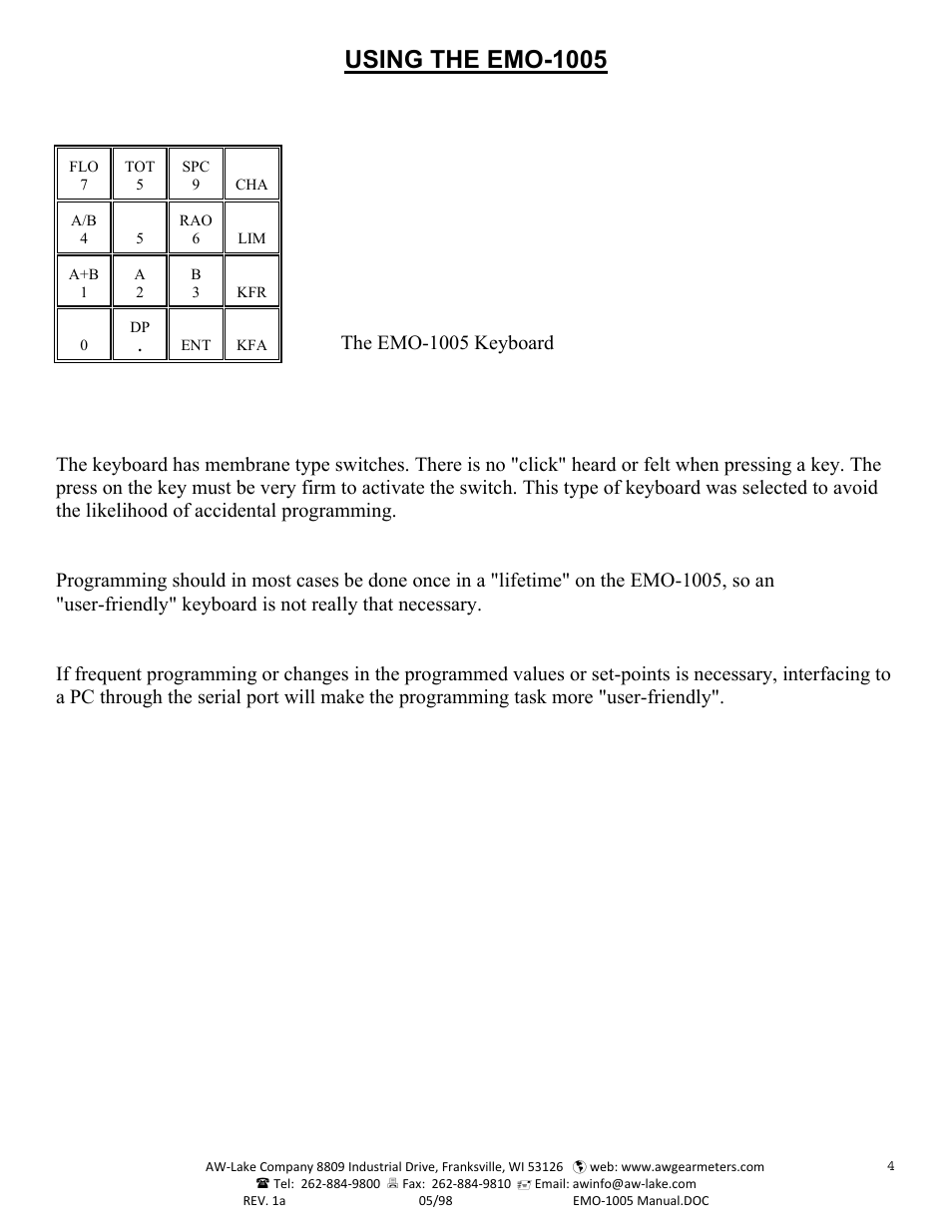 Using the emo-1005, The emo-1005 keyboard | AW Gear Meters EMO-1005 User Manual | Page 5 / 55