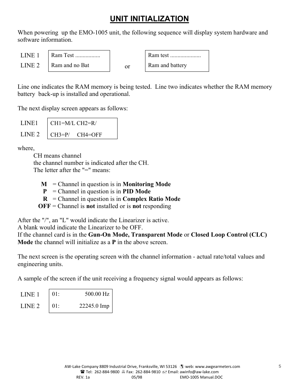 Unit initialization | AW Gear Meters EMO-1005 User Manual | Page 6 / 55
