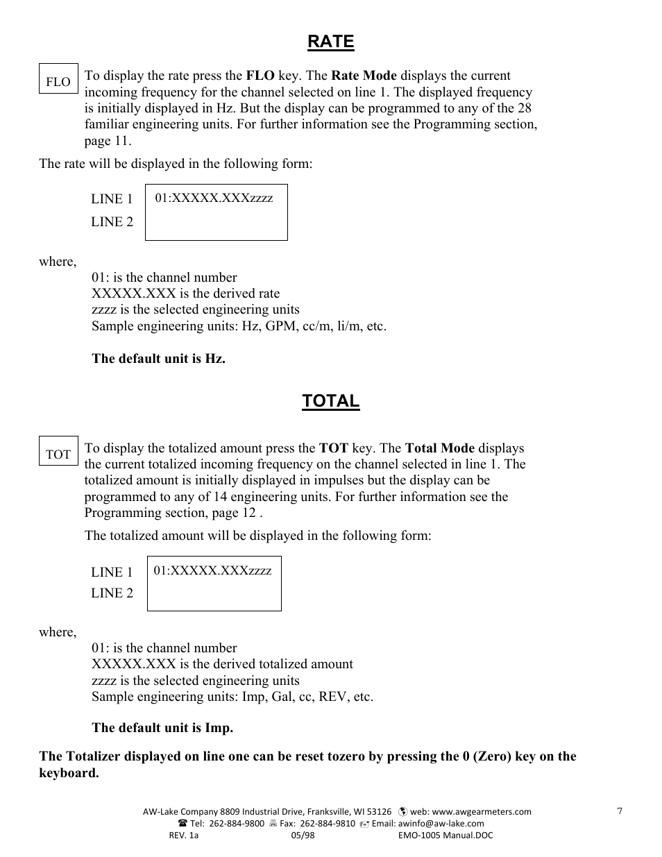 Rate, Total | AW Gear Meters EMO-1005 User Manual | Page 8 / 55