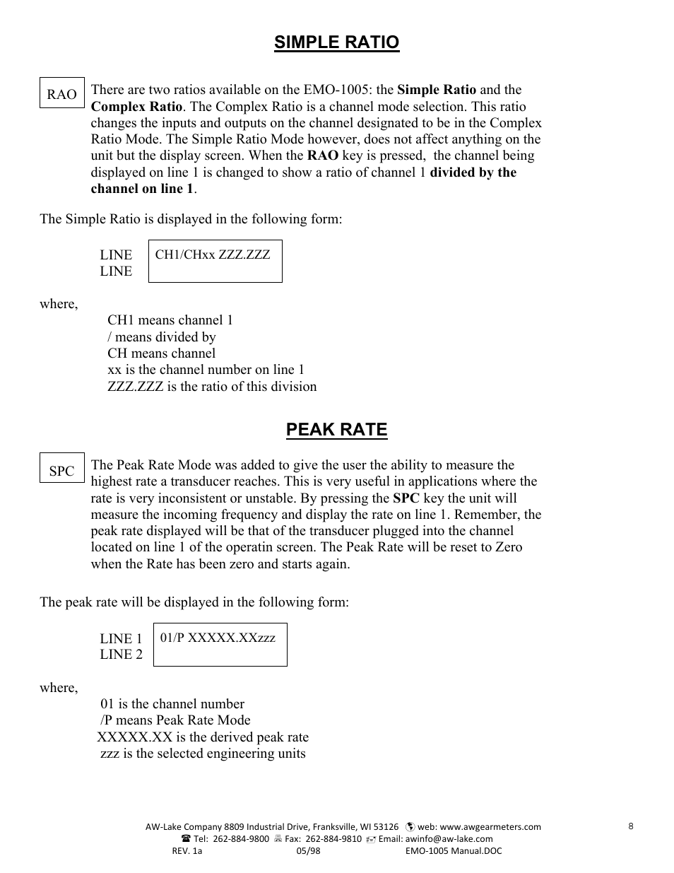 Simple ratio, Peak rate | AW Gear Meters EMO-1005 User Manual | Page 9 / 55