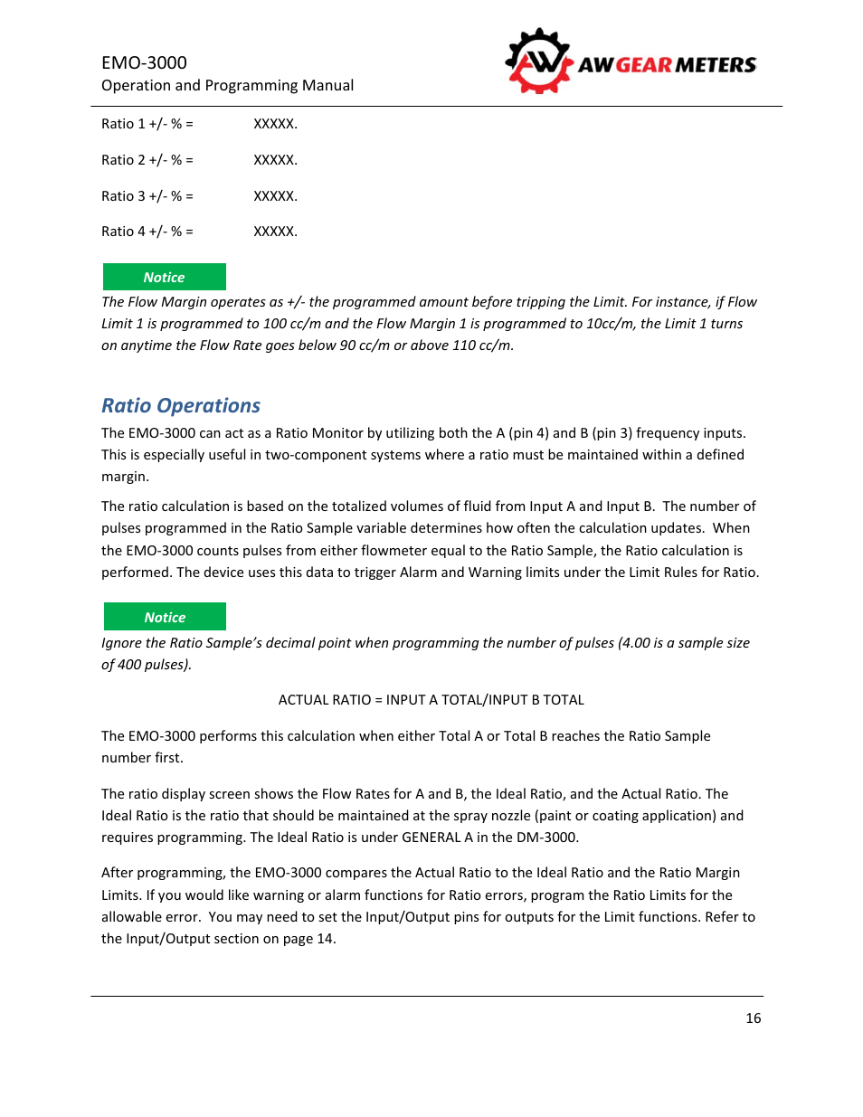 Ratio operations, Emo‐3000 | AW Gear Meters EMO-3000 User Manual | Page 17 / 68