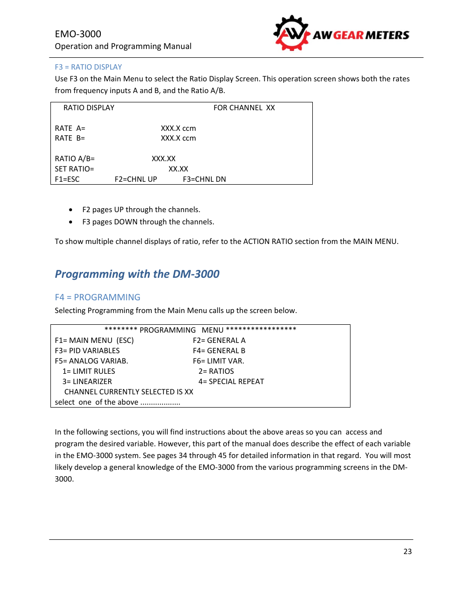Programming with the dm‐3000, Emo‐3000 | AW Gear Meters EMO-3000 User Manual | Page 24 / 68