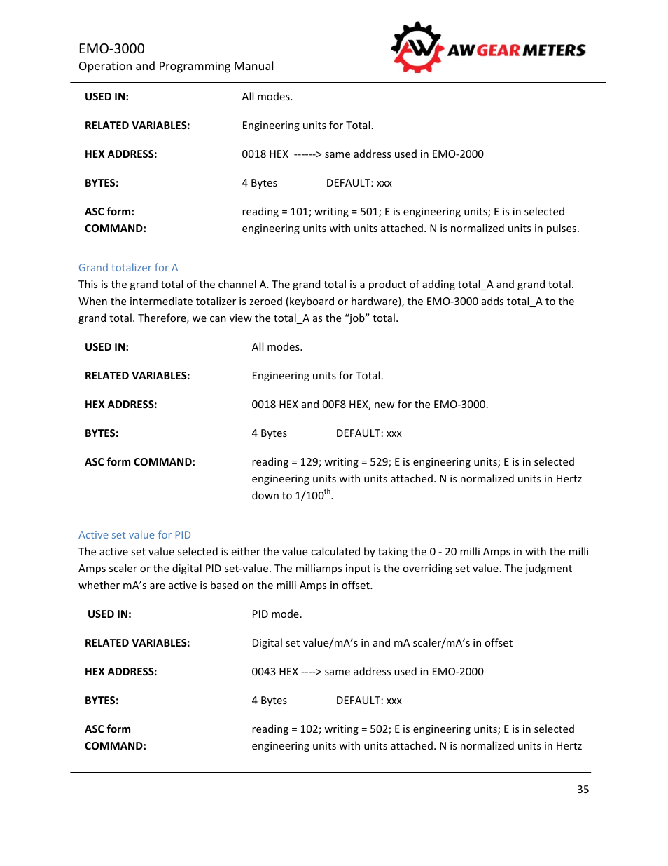 Emo‐3000 | AW Gear Meters EMO-3000 User Manual | Page 36 / 68