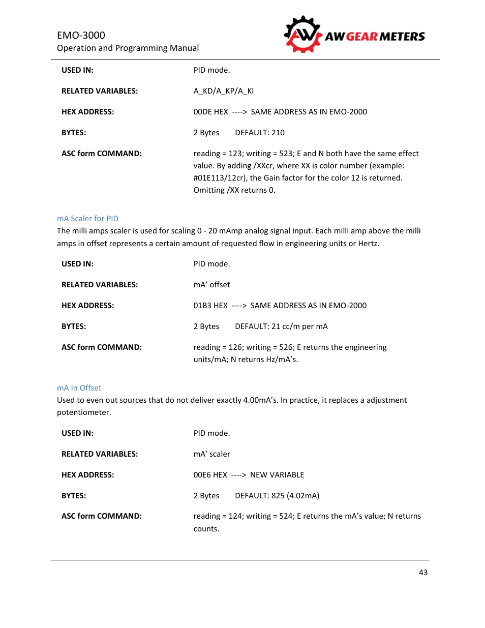 Emo‐3000 | AW Gear Meters EMO-3000 User Manual | Page 44 / 68