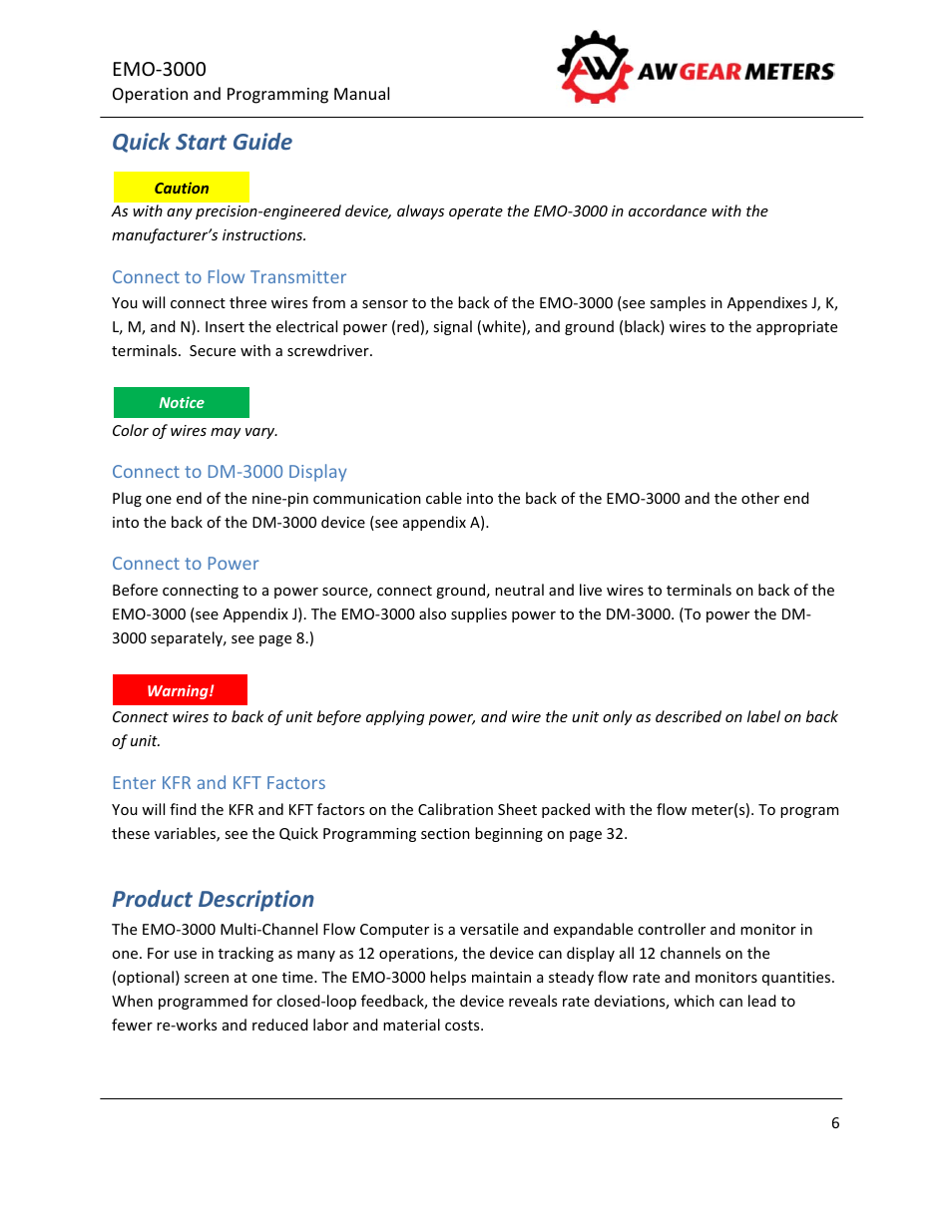 Quick start guide, Product description | AW Gear Meters EMO-3000 User Manual | Page 7 / 68