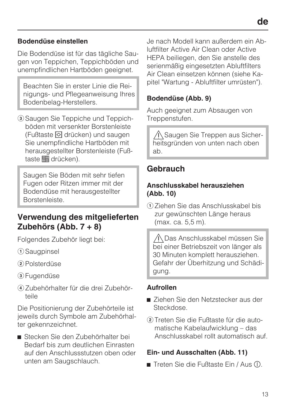 Gebrauch | Miele HS12 User Manual | Page 13 / 88