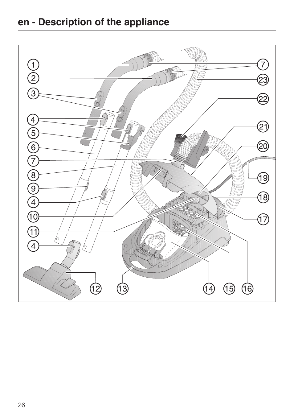 En - description of the appliance | Miele HS12 User Manual | Page 26 / 88