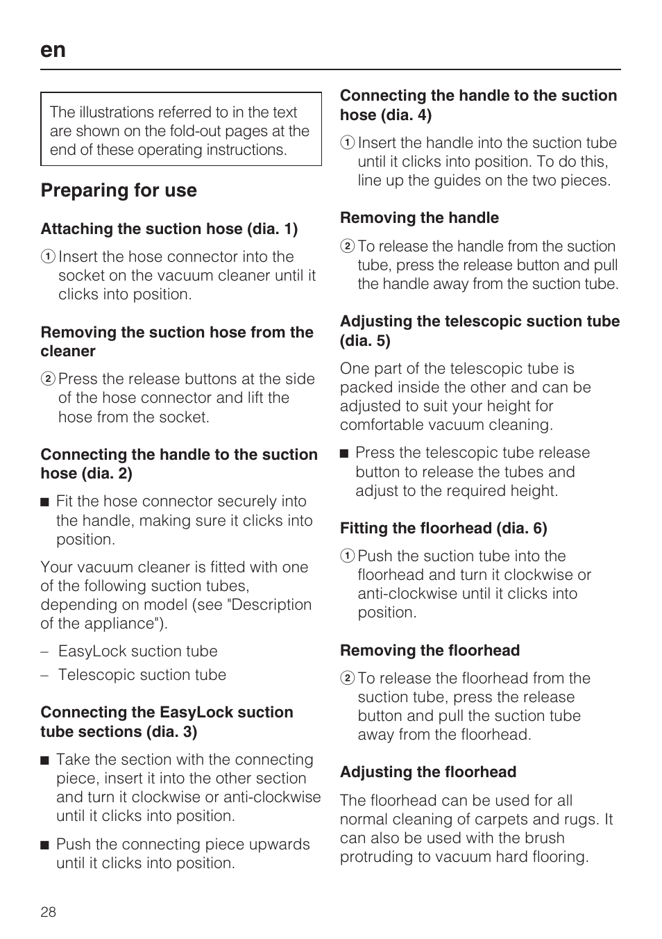 Preparing for use | Miele HS12 User Manual | Page 28 / 88