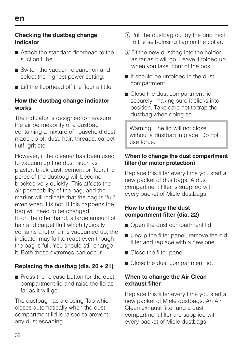 Miele HS12 User Manual | Page 32 / 88