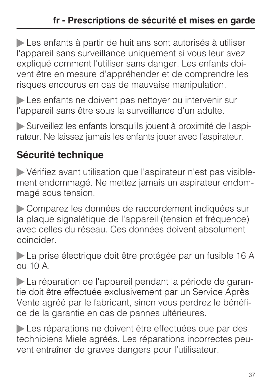 Miele HS12 User Manual | Page 37 / 88